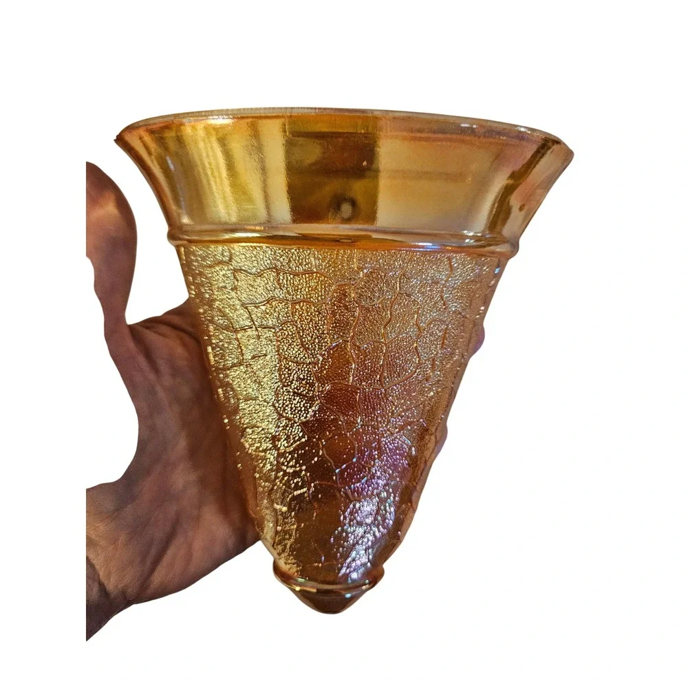 Vintage Iridescent Carnival Glass Vase Textured Amber Gold Tone Decor